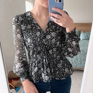 Floral Black and White Women's Top